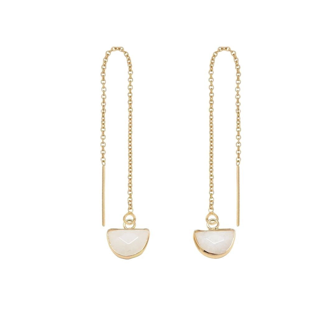 Half Moon Gemstone Threader Earring