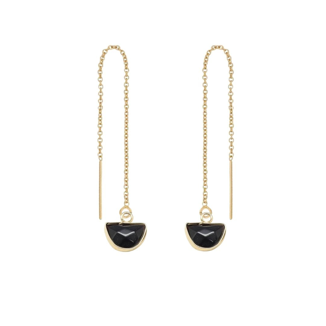 Half Moon Gemstone Threader Earring