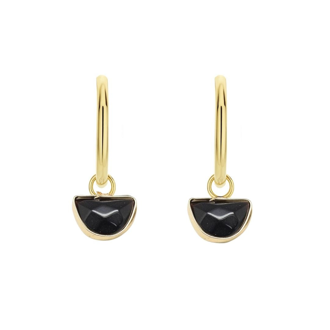 Half Moon Gemstone Hoop Earring