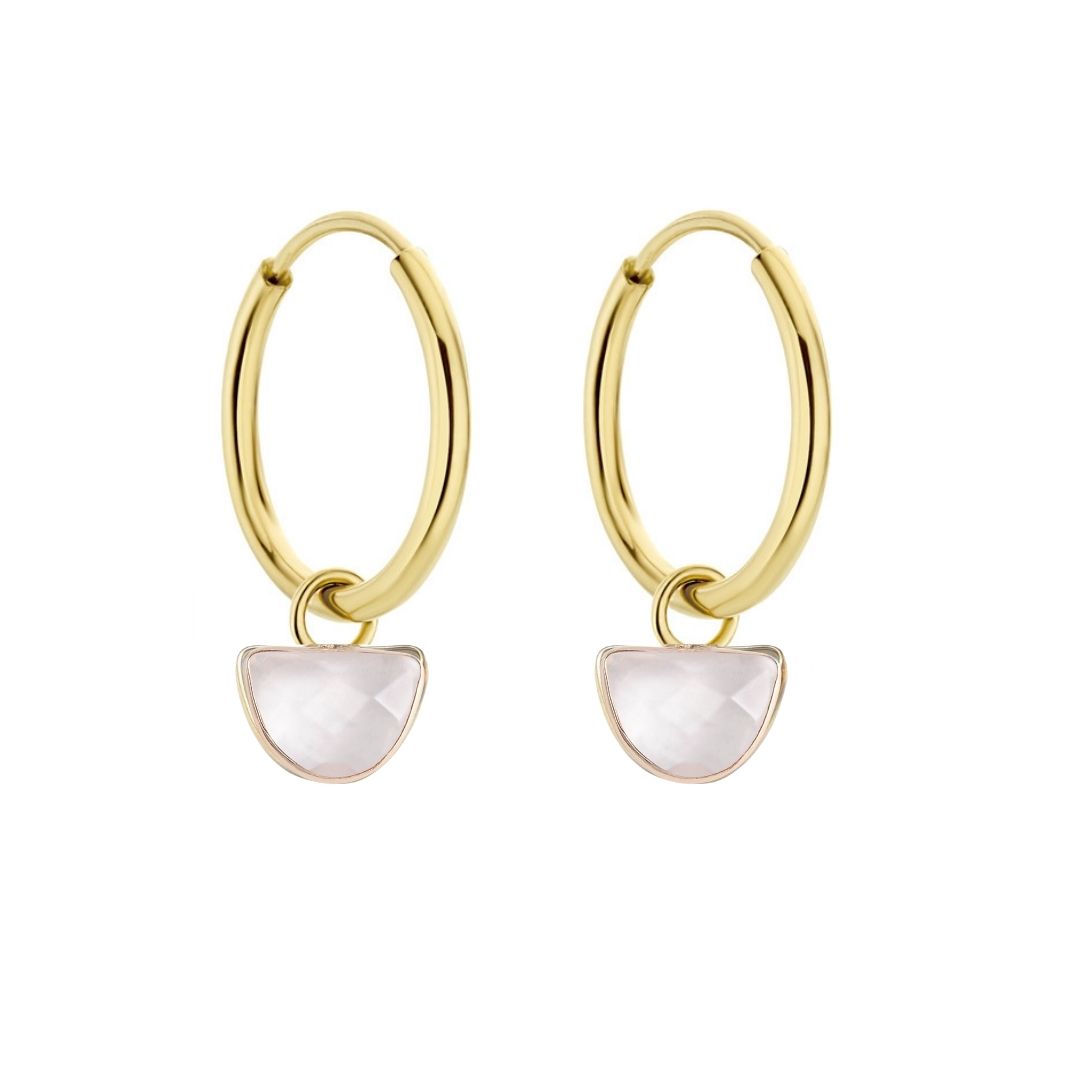Half Moon Gemstone Hoop Earring