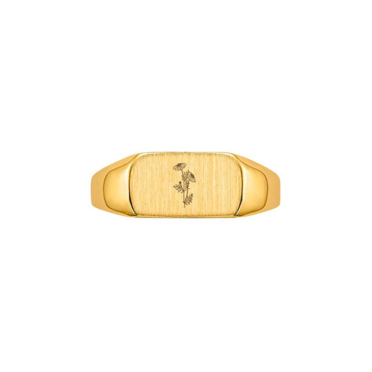 Birth Flower Rectangle Signet Ring - Elisha Marie Jewelry