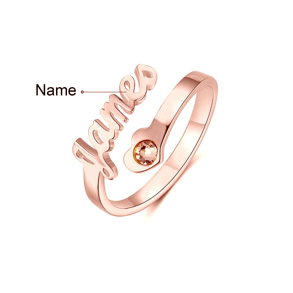 Cursive Name Birthstone Ring