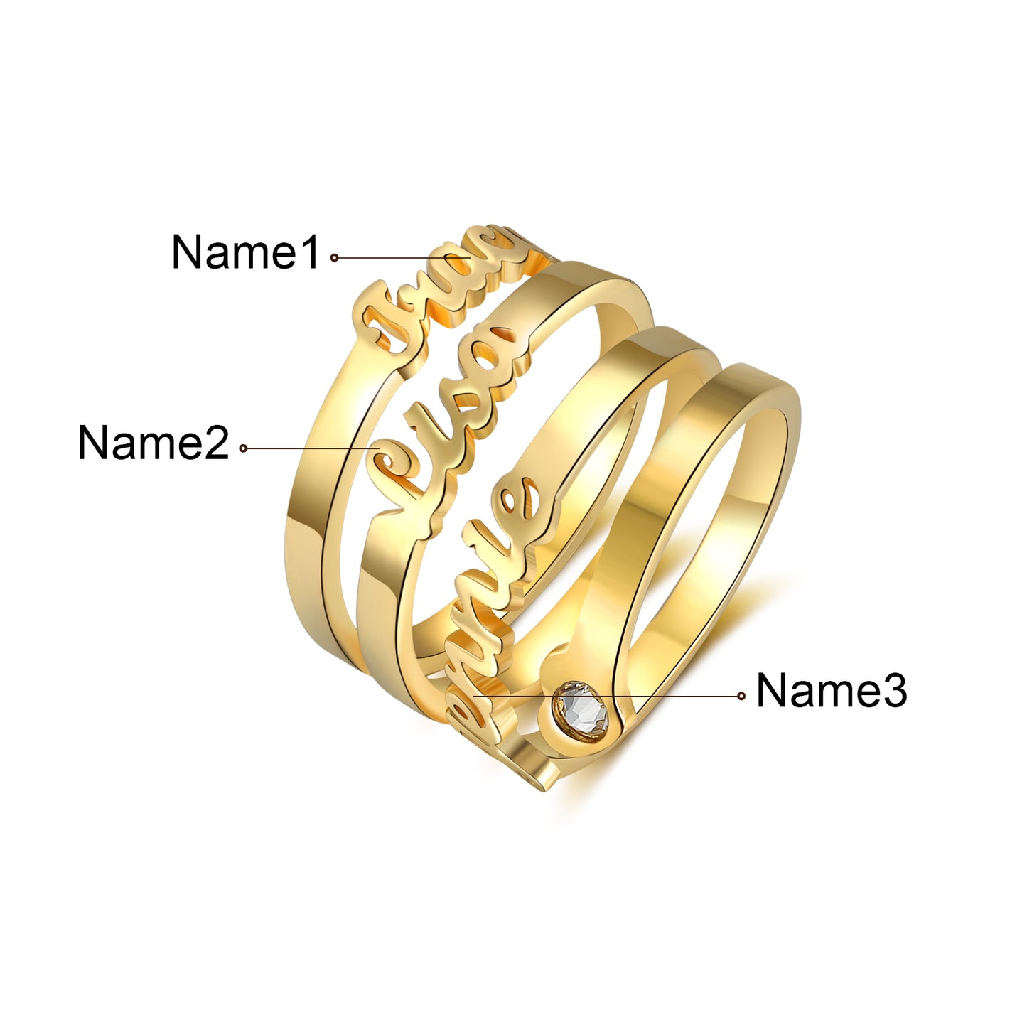 Cursive Name Birthstone Ring