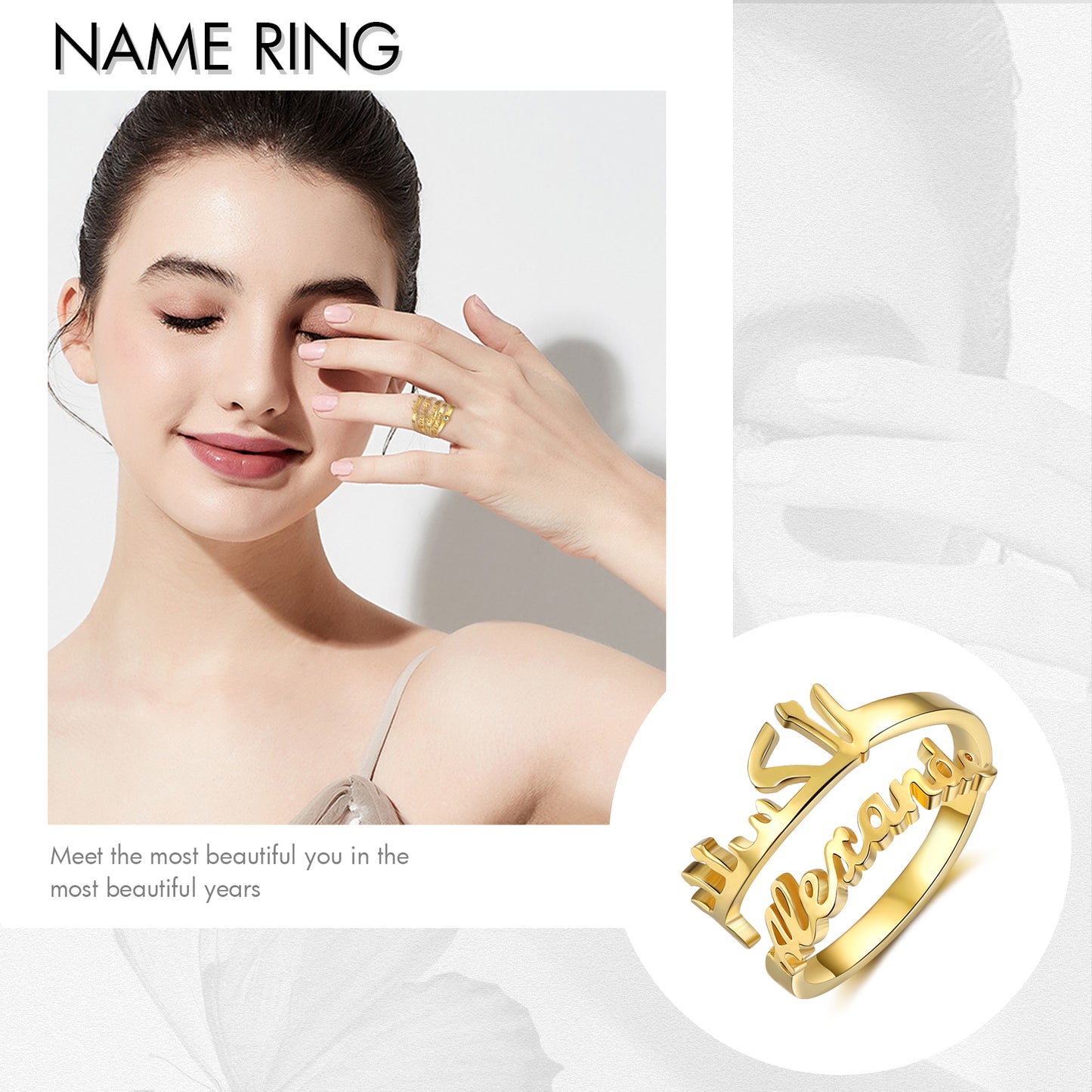 Cursive Name Birthstone Ring
