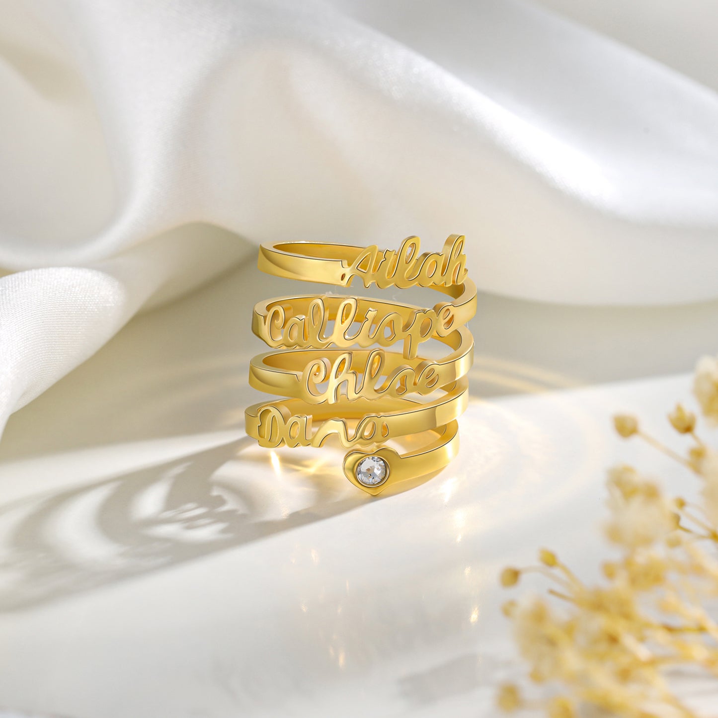 Cursive Name Birthstone Ring