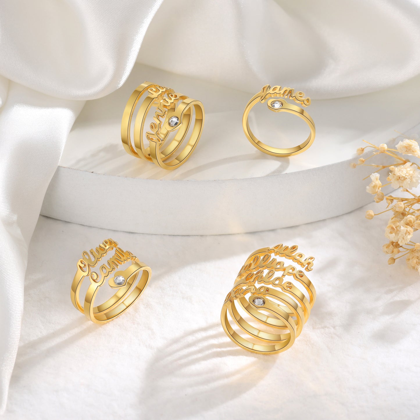 Cursive Name Birthstone Ring