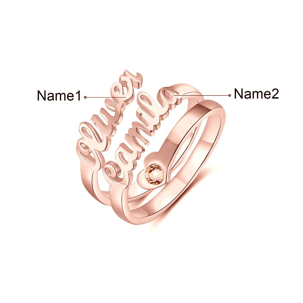 Cursive Name Birthstone Ring