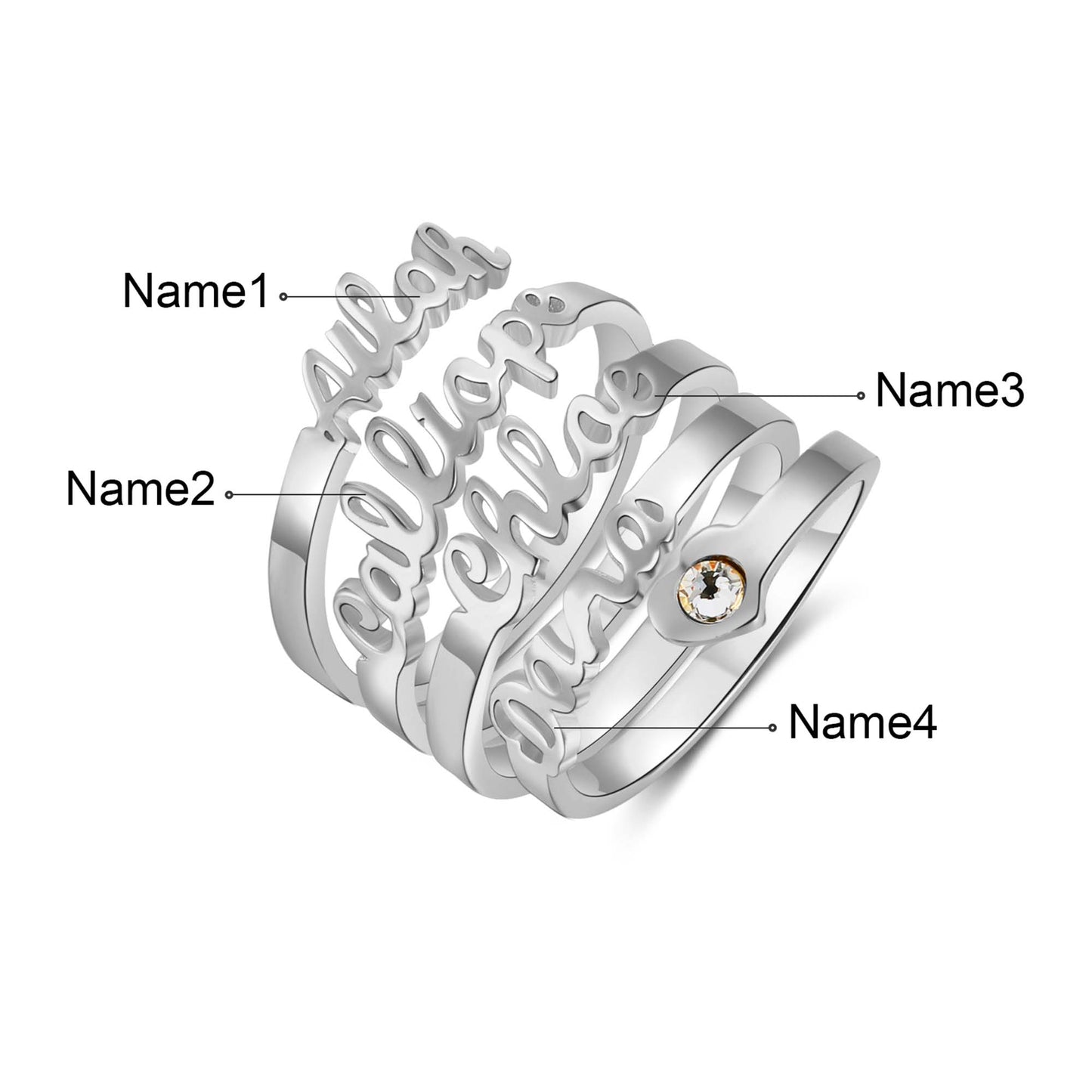 Cursive Name Birthstone Ring
