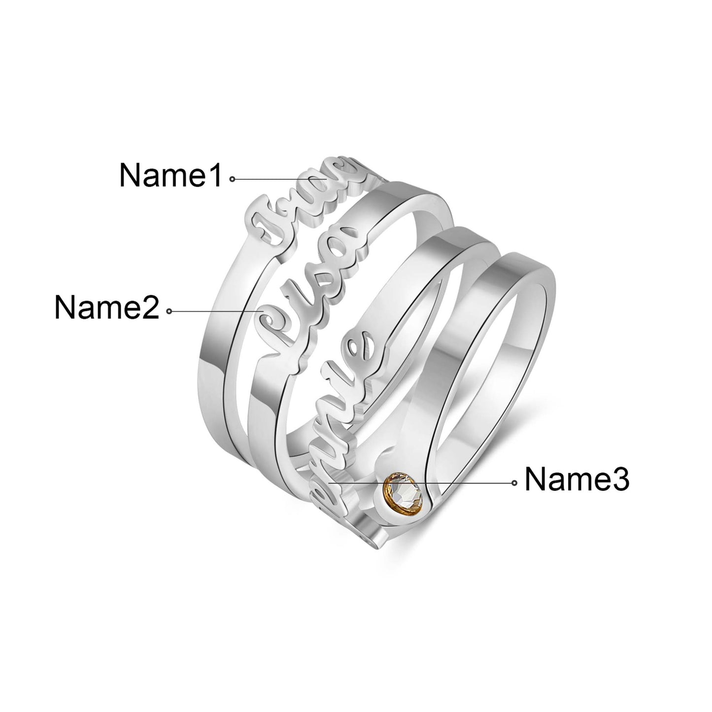 Cursive Name Birthstone Ring
