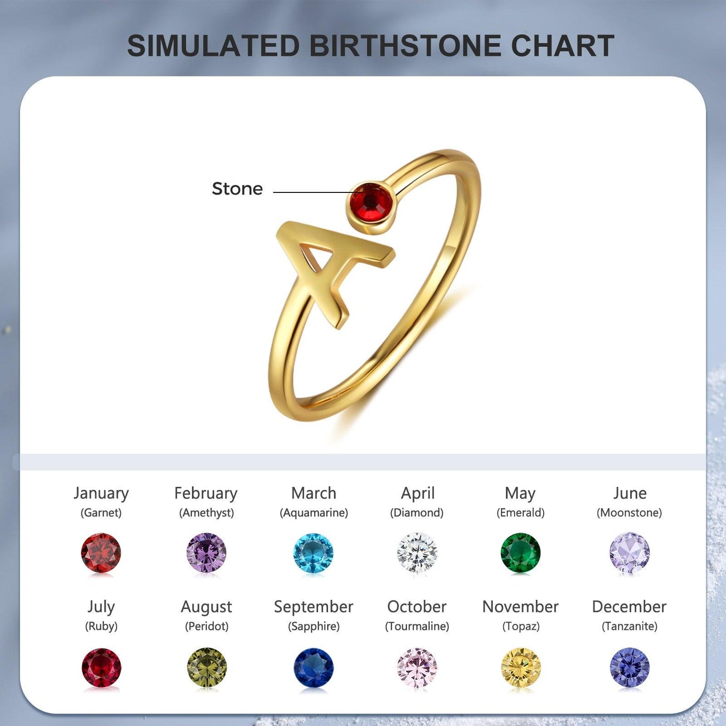 Birthstone Letter Ring