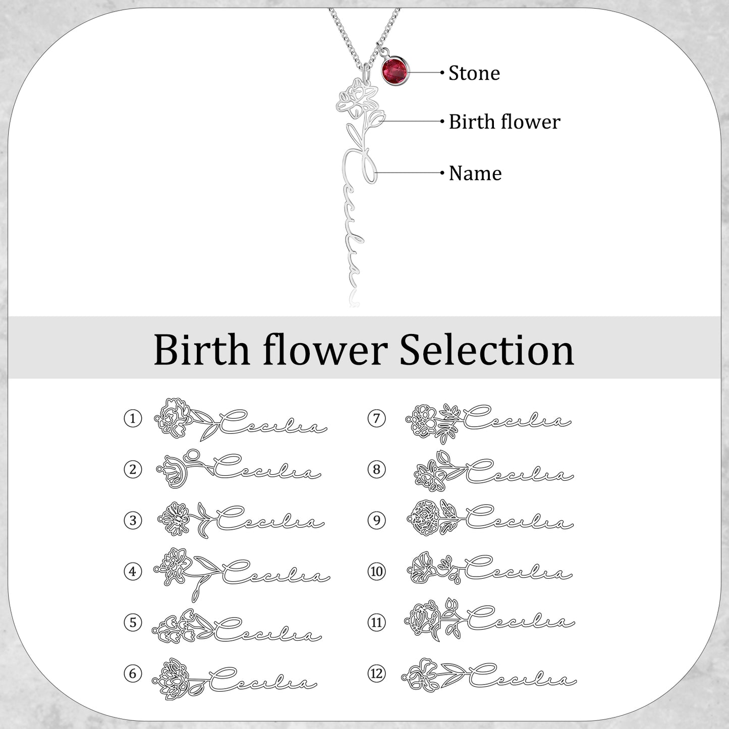 Custom Name Birthflower Necklace