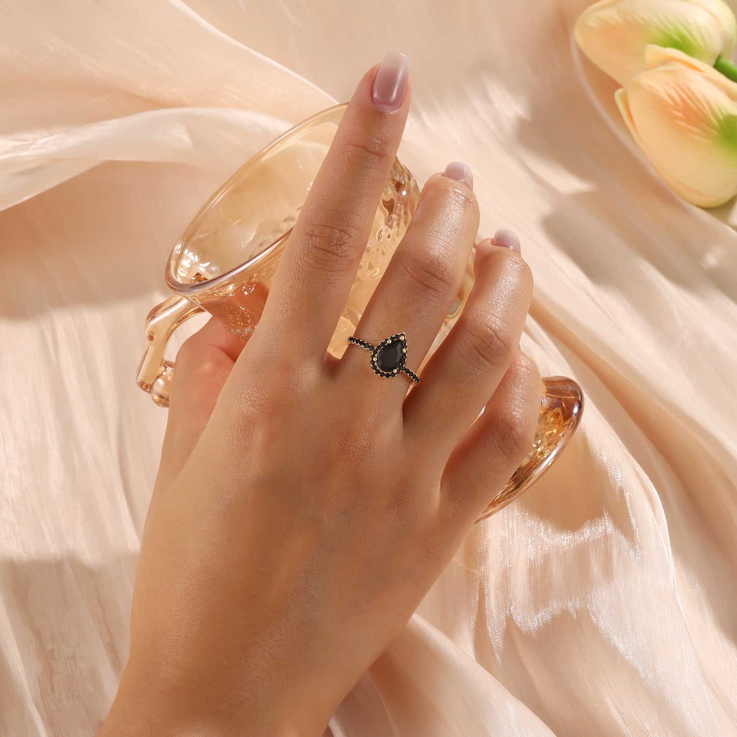 14K Black Onyx Engagement Ring