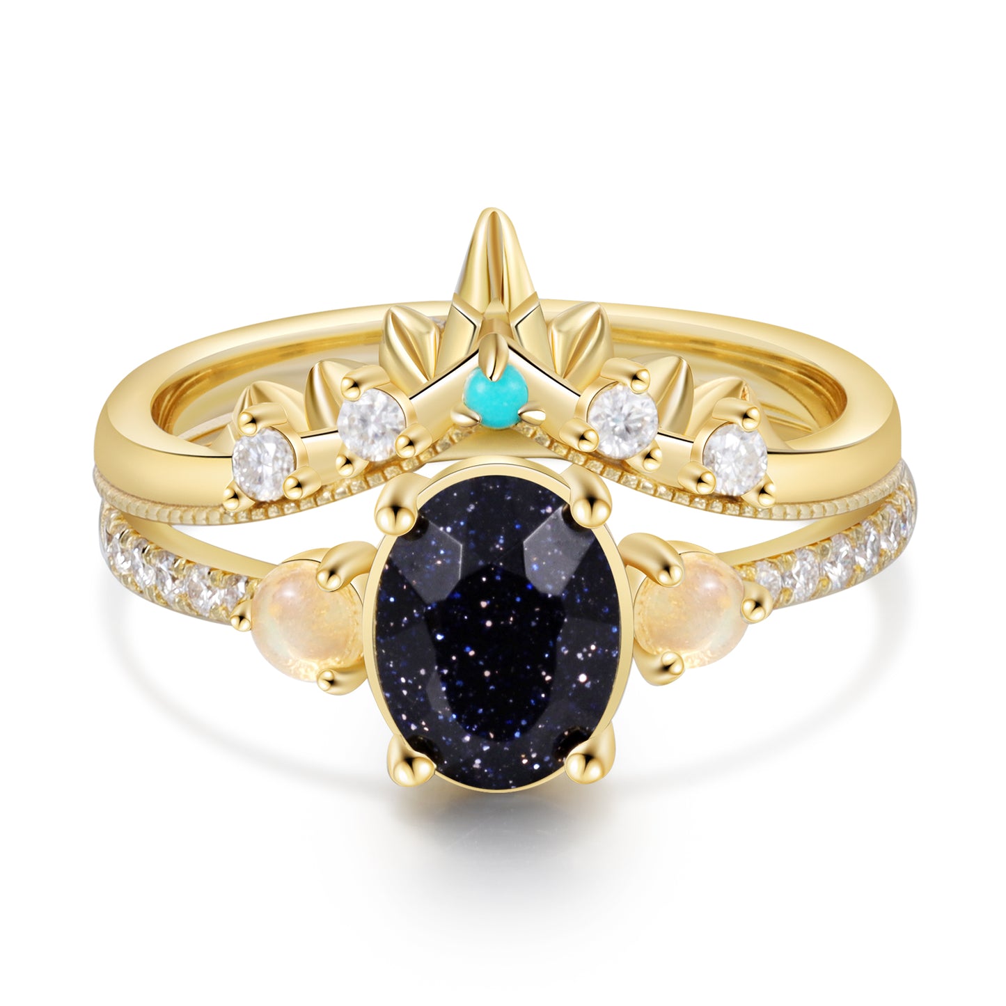 18K Blue Sandstone Engagement Ring