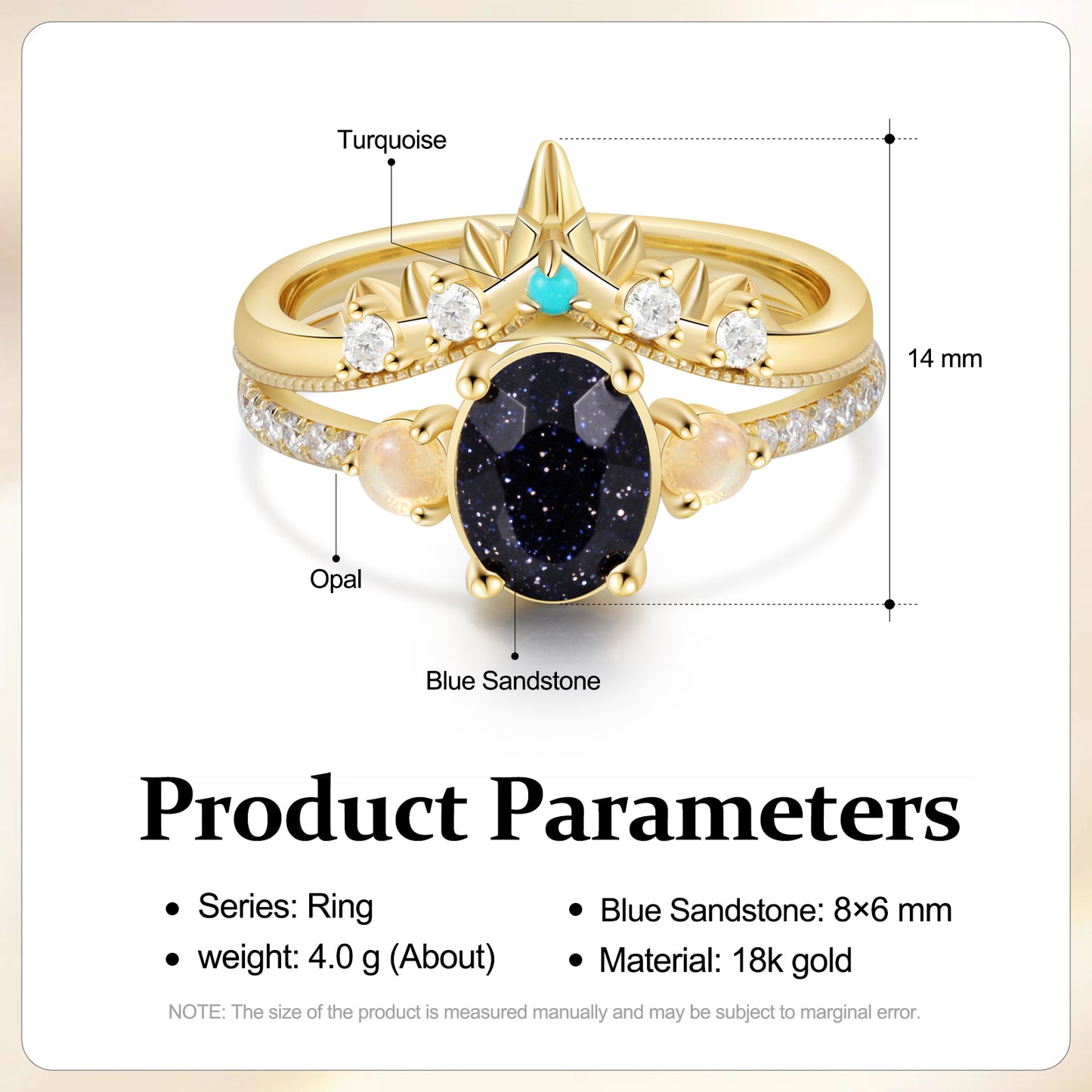 18K Blue Sandstone Engagement Ring