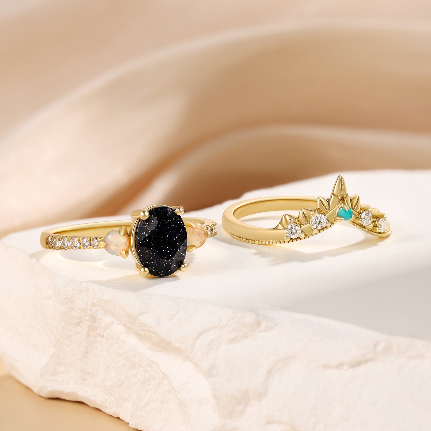 18K Blue Sandstone Engagement Ring