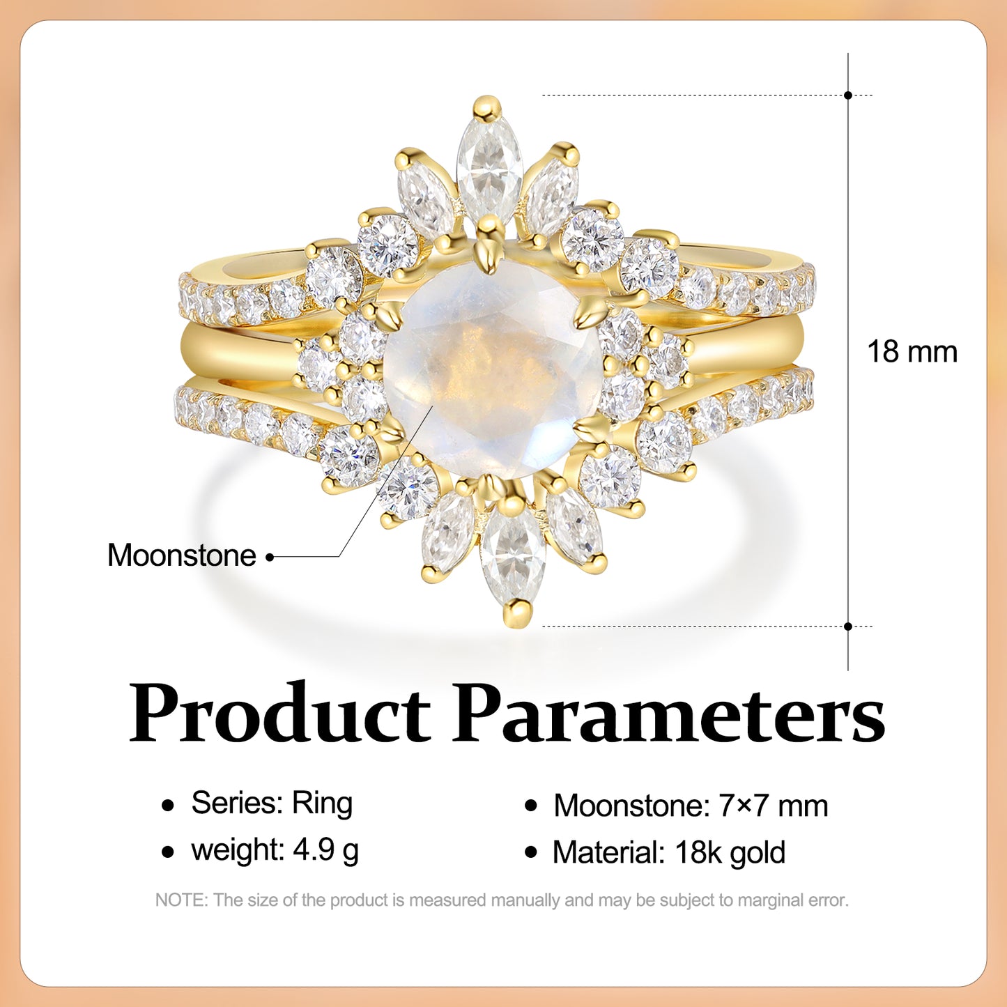 K Gold Natural Moonstone Ring