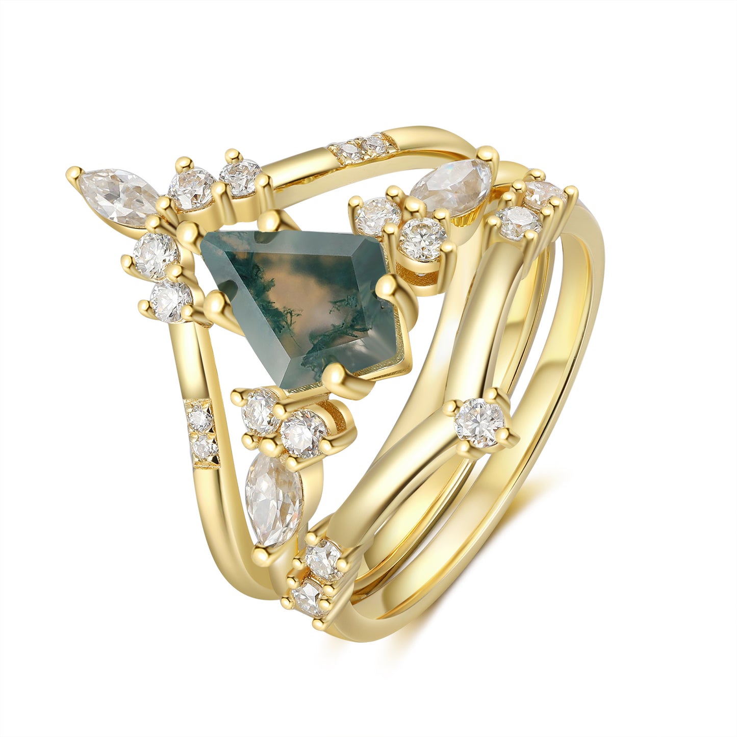 K Gold Natural Moss Agate Ring