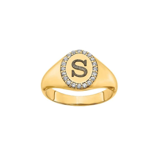 Diamond Inital Signet Ring - Elisha Marie Jewelry