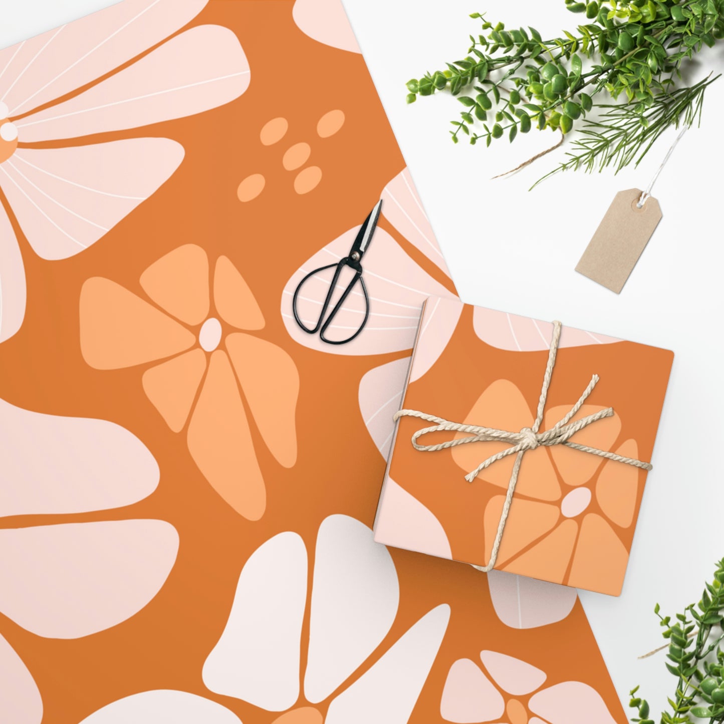 Retro Orange Floral Pattern Wrapping Paper