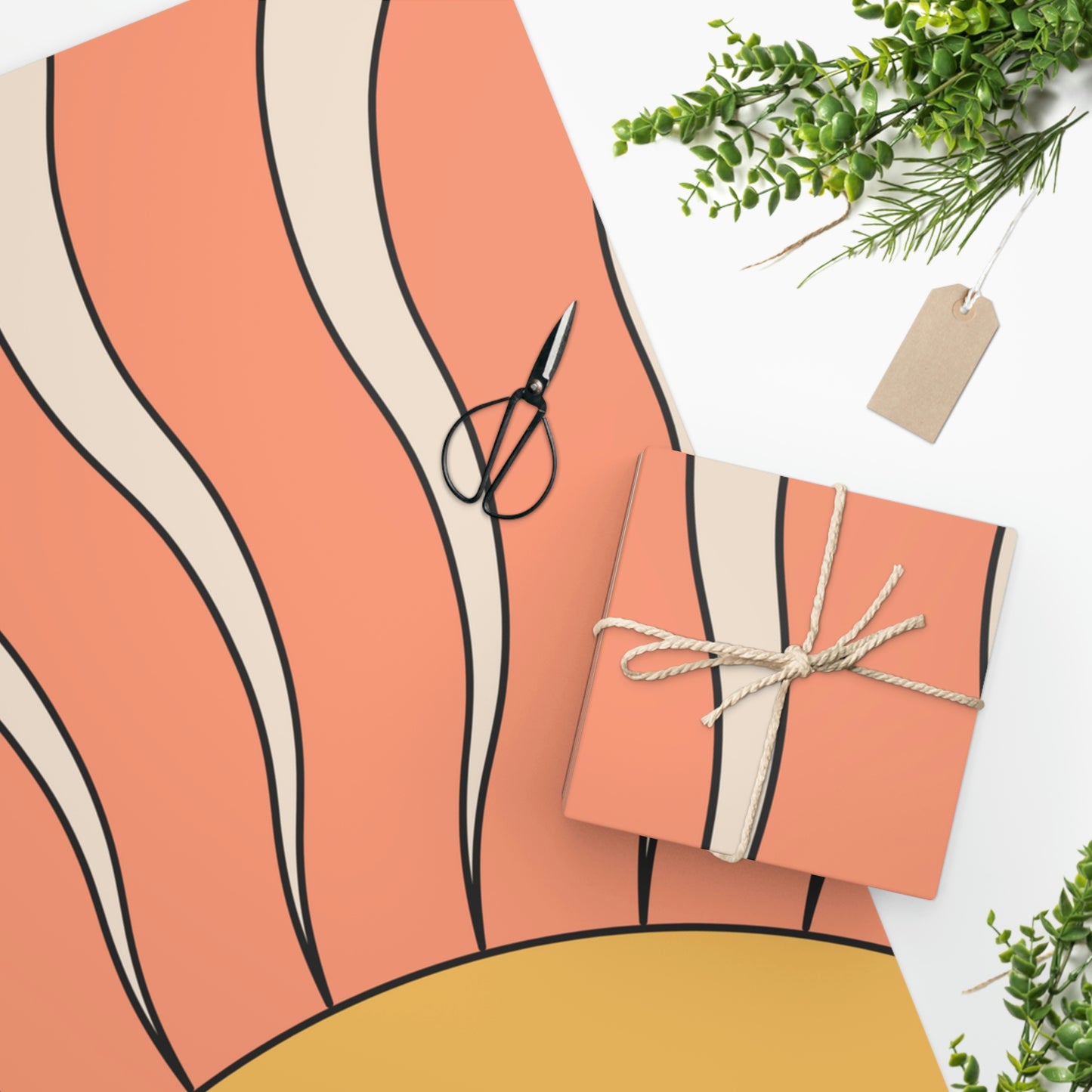 Retro Pink Sun Pattern Wrapping Paper