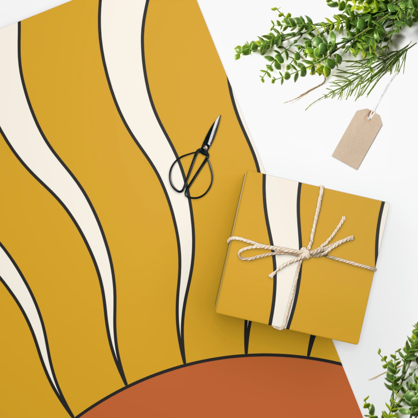 Retro Yellow Sun Pattern Wrapping Paper