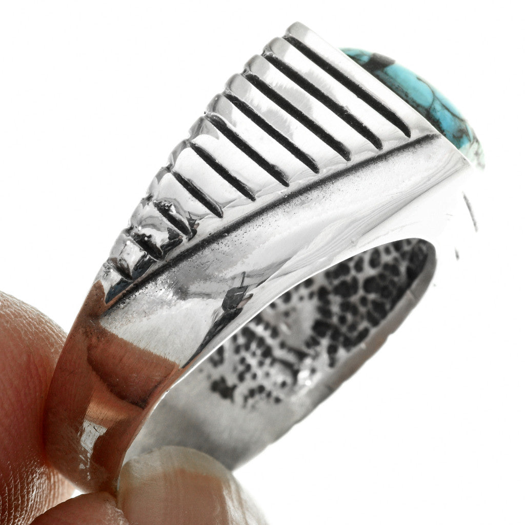 Spiderweb Turquoise Silver Men's Ring