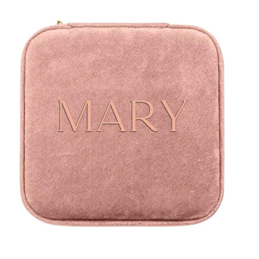 Personalized Pink Velvet Jewelry Case