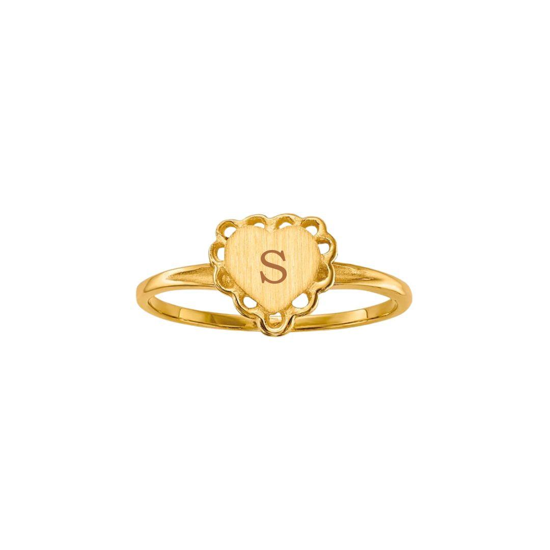 14K Embroidered Heart Signet Ring - Elisha Marie Jewelry
