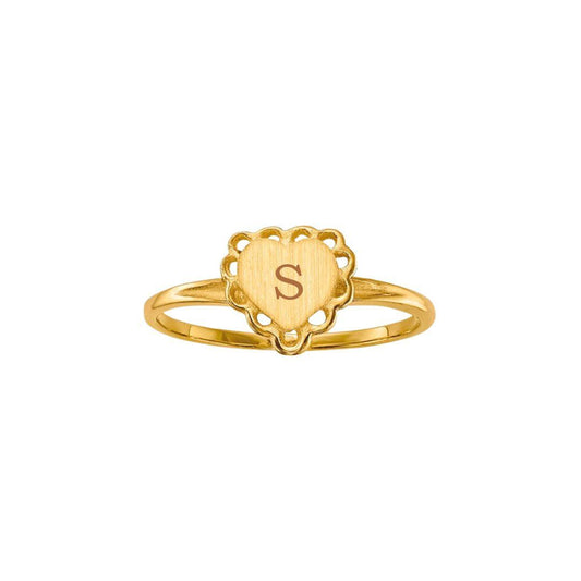 14K Embroidered Heart Signet Ring - Elisha Marie Jewelry