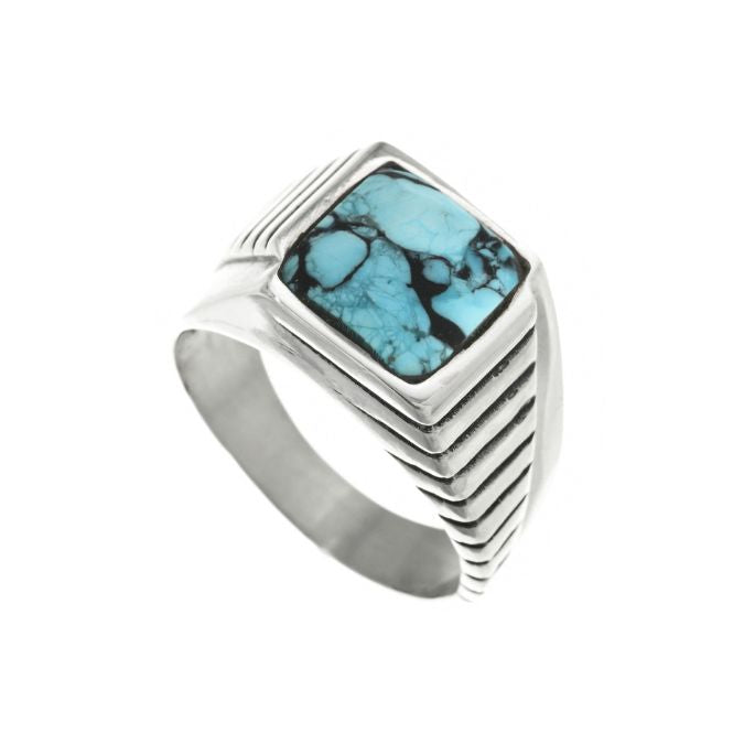 Spiderweb Turquoise Silver Men's Ring