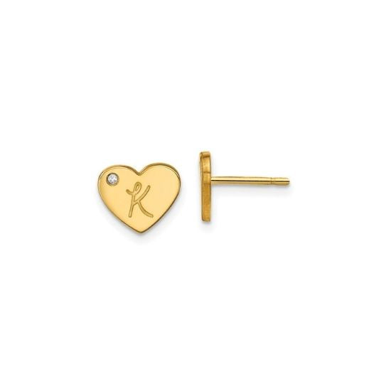 Initial Heart with Diamond Post Earrings