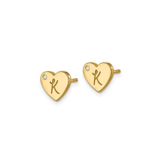 Initial Heart with Diamond Post Earrings