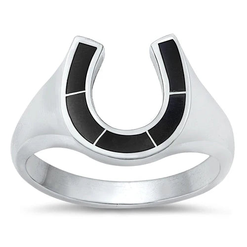 Horseshoe Black Stone Ring