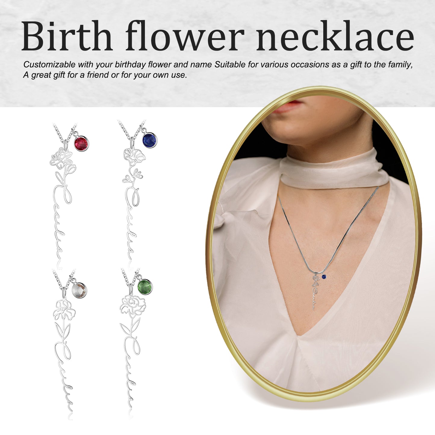 Custom Name Birthflower Necklace