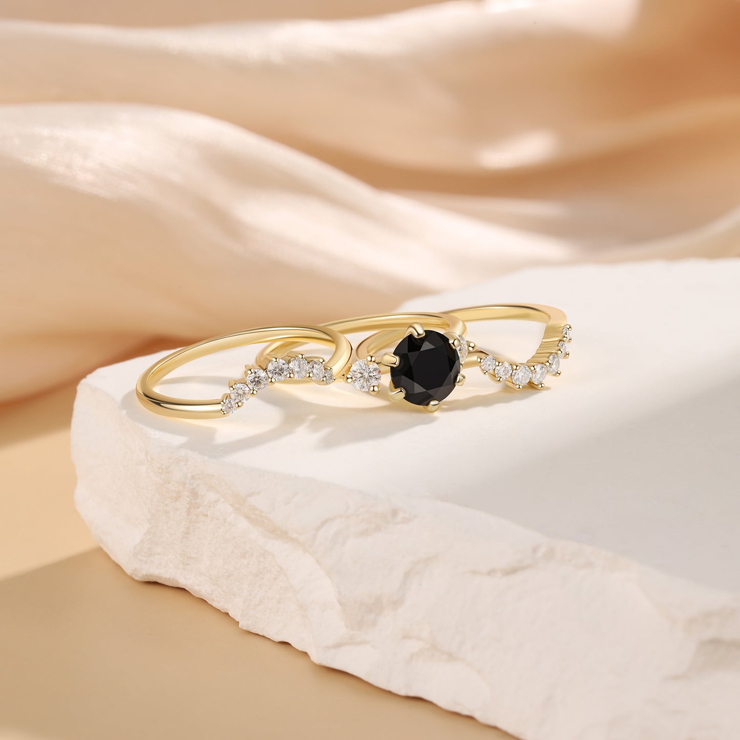18K Gold Black Onyx Engagement Ring