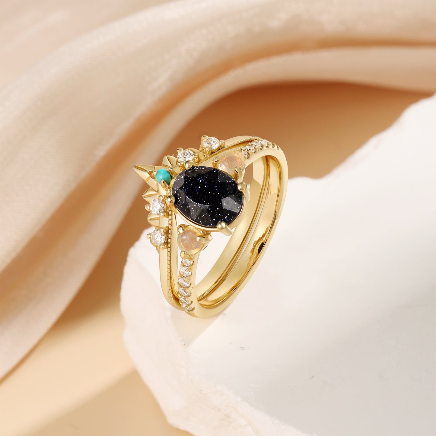 18K Blue Sandstone Engagement Ring