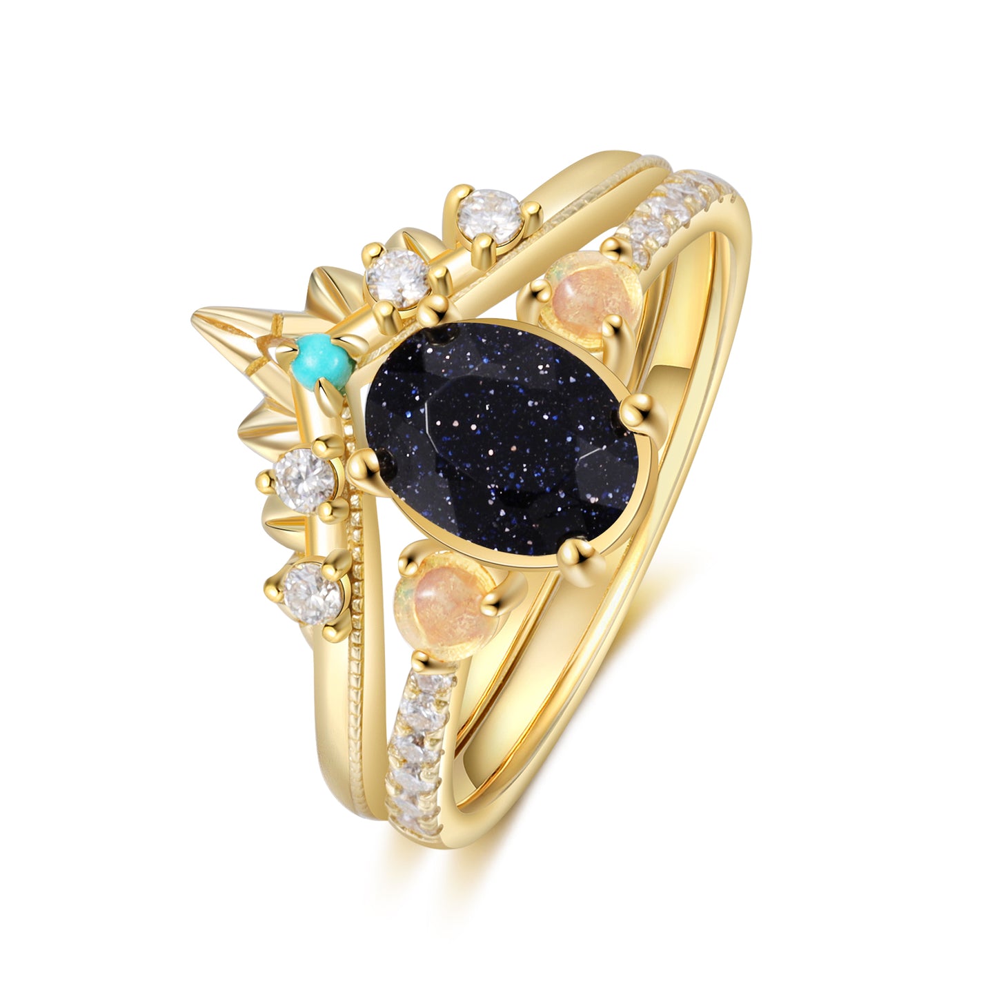 18K Blue Sandstone Engagement Ring