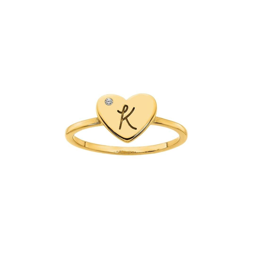 Diamond Heart Signet Ring - Elisha Marie Jewelry