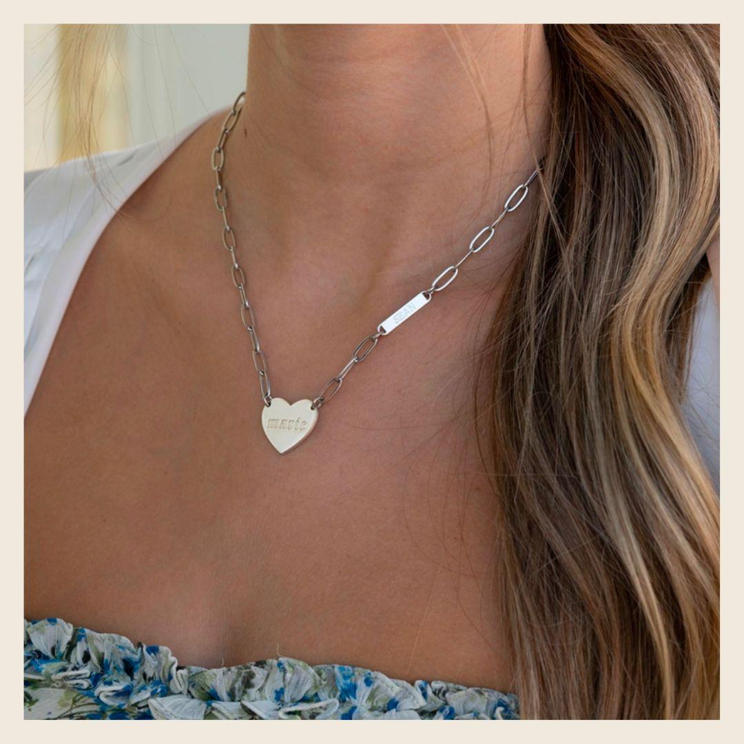 Heart and Bar Engraved Necklace - Elisha Marie Jewelry