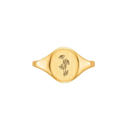Oval Birth Flower Signet Ring - Elisha Marie Jewelry