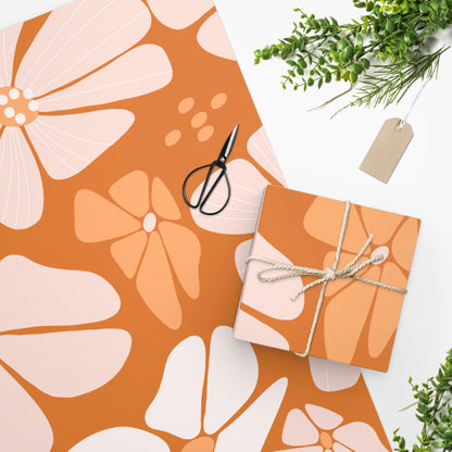 Retro Orange Floral Pattern Wrapping Paper